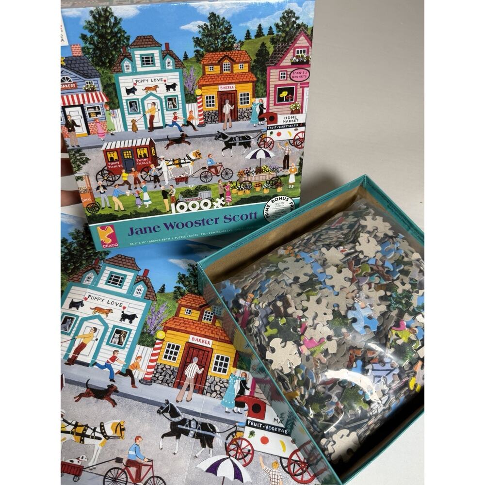 Ceaco Jane Wooster Scott 1000 Piece Puzzle Americana Folk Art Village Scene